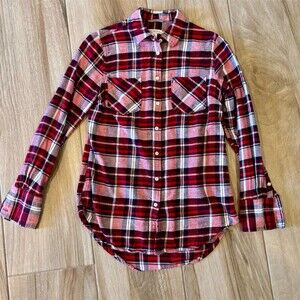 Merona Button-Up Shirt Womens XS Red Plaid Flannel Long Sleeve Pockets
